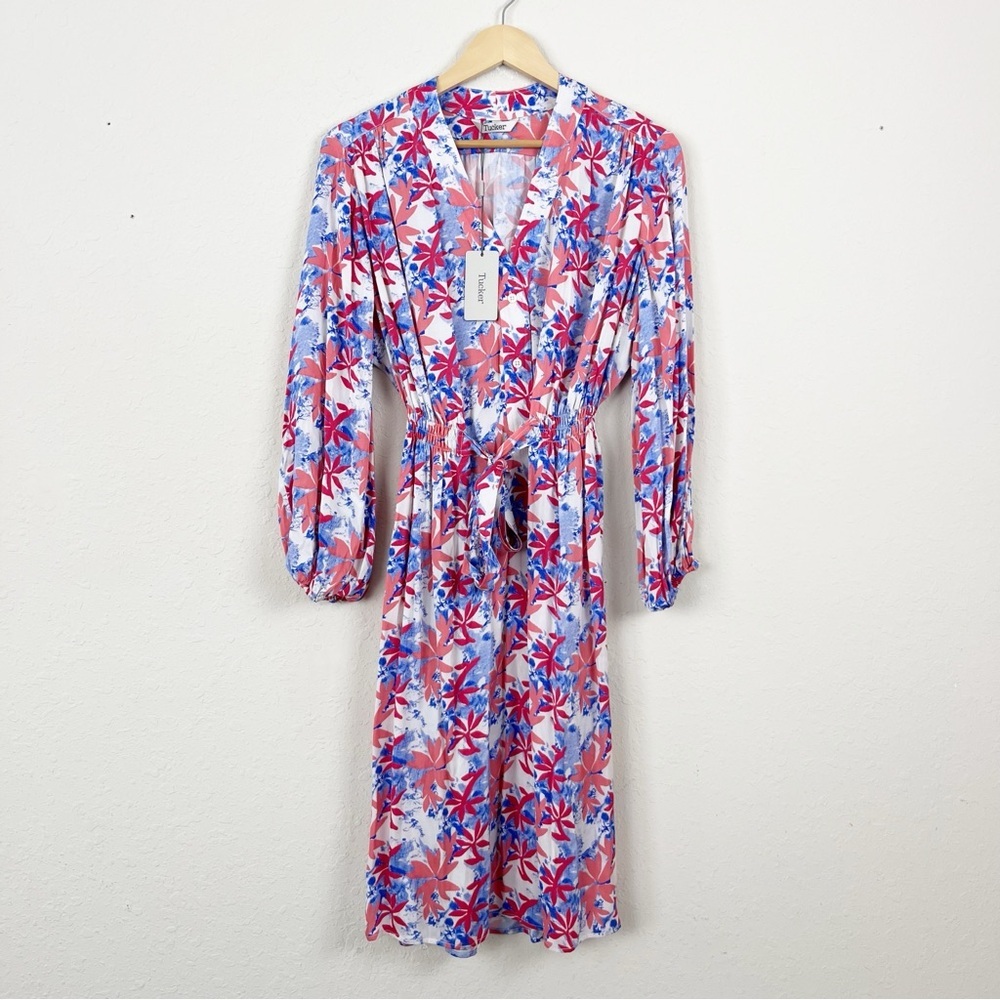 Tucker Abigail Party Tidy Tie Dye Silk Long Sleeve Dress Size Large